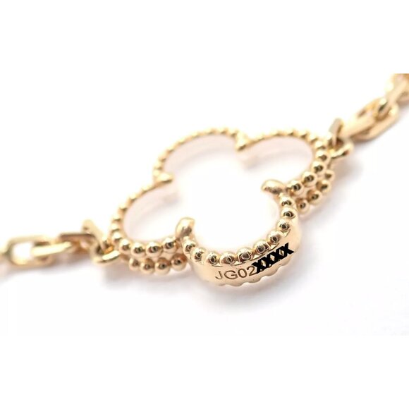 Van Cleef & Arpels 18k Yellow Gold 20 Motif Alhambra Rock Crystal Necklace Cert - Picture 9 of 13